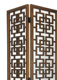 Wooden 3 Panel Screen with Interlocking Square Design, Brown