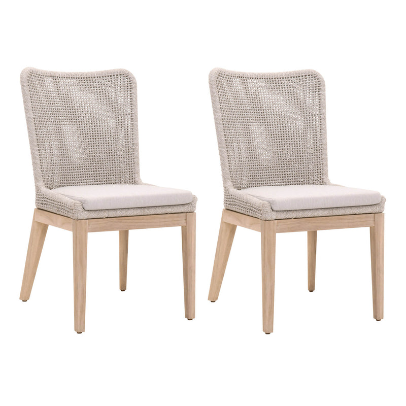 Wingback Dining Chair with Rope Woven Mesh Design,Set of 2,Beige and Gray