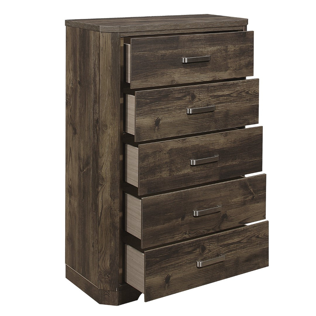 5 Drawer Transitional Wooden Chest with Clipped Corners, Brown