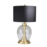 Benzara Metal Table Lamp with Round Glass Base and Fabric Shade, Silver BM229468 Silver Glass BM229468