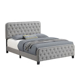 Benzara Tufted Eastern King Fabric Bed with Nailhead Trim, Gray BM230406 Gray Solid Wood, Fabric BM230406