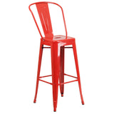 English Elm EE1592 Contemporary Commercial Grade Metal Colorful Bar Table and Stool Set Red EEV-12678