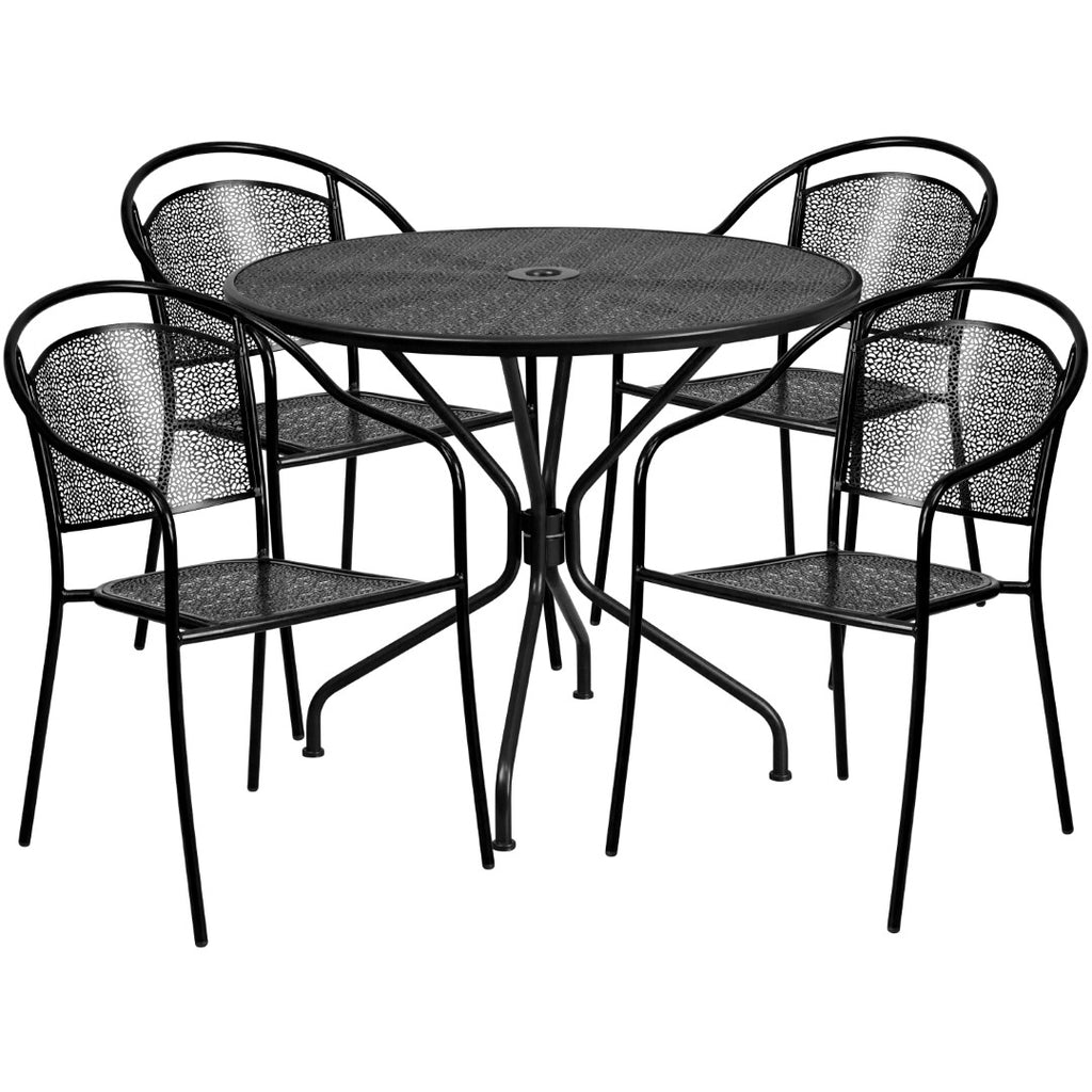 Commercial Grade 3525 Round Indoor Outdoor Steel Patio Table Set Wit English Elm