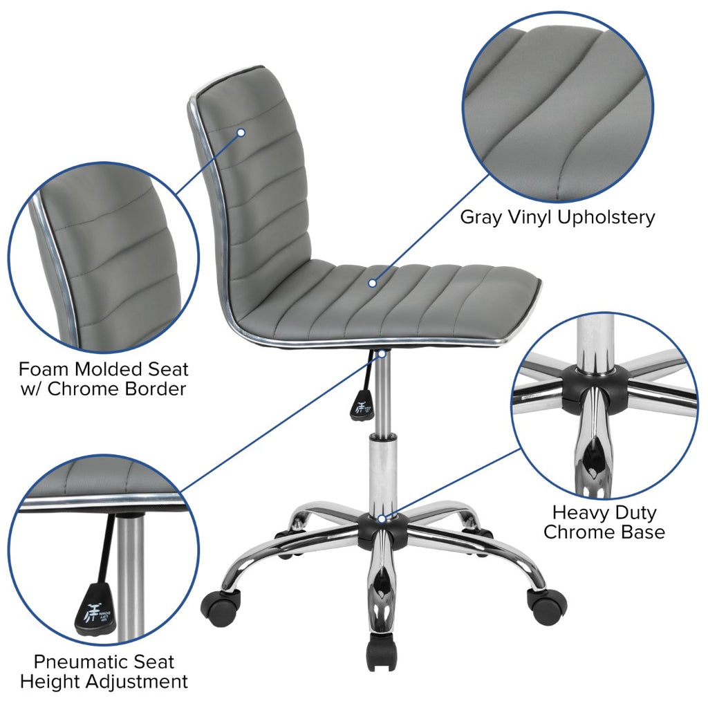 low back armless designer swivel task chair