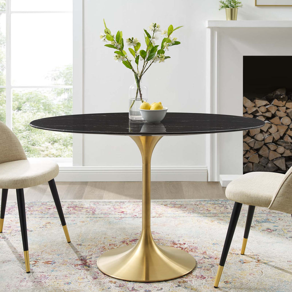 Lippa 48"  Oval Artificial Marble Dining Table Gold Black EEI-5227-GLD-BLK