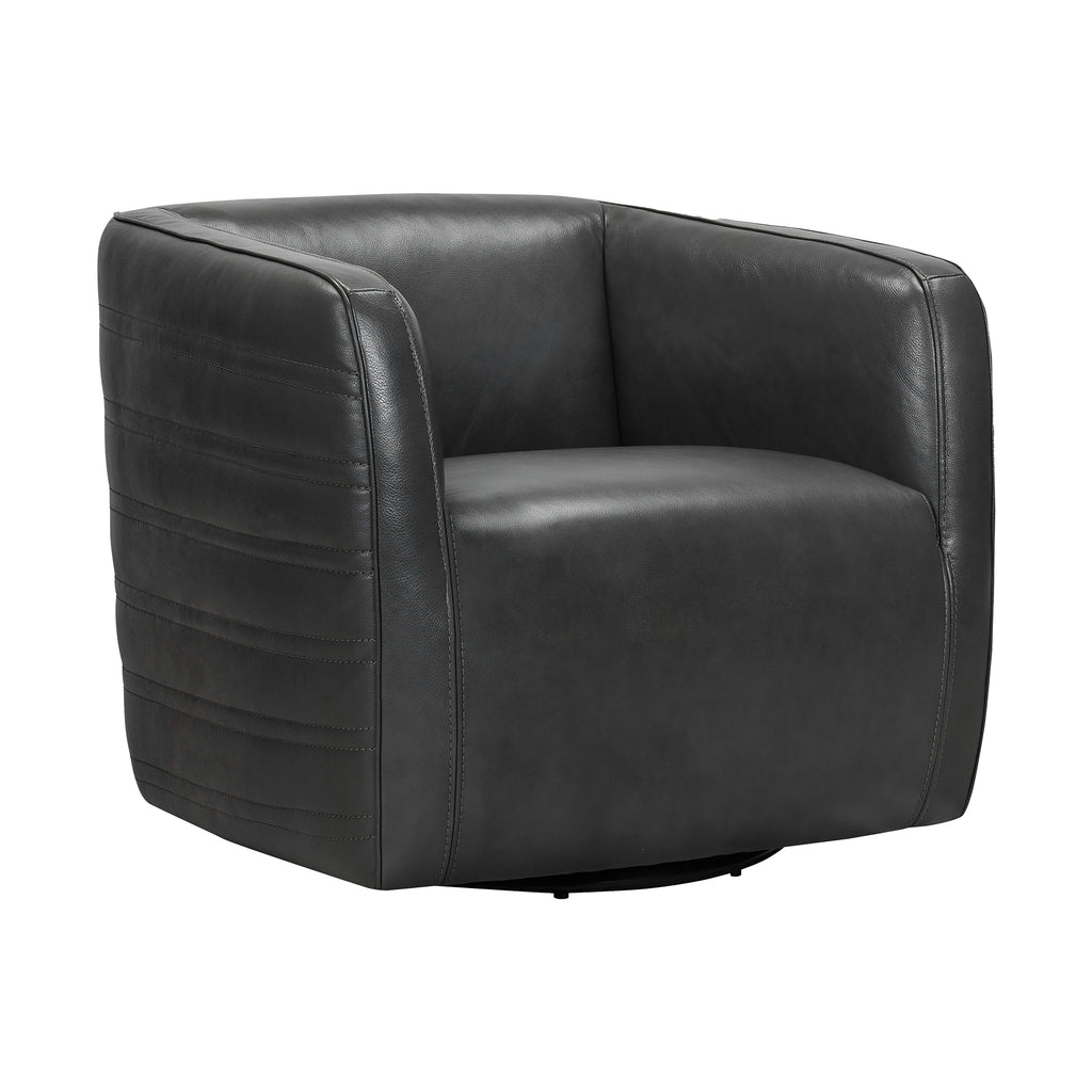 Melanie Swivel Pewter Genuine Leather Barrel Chair