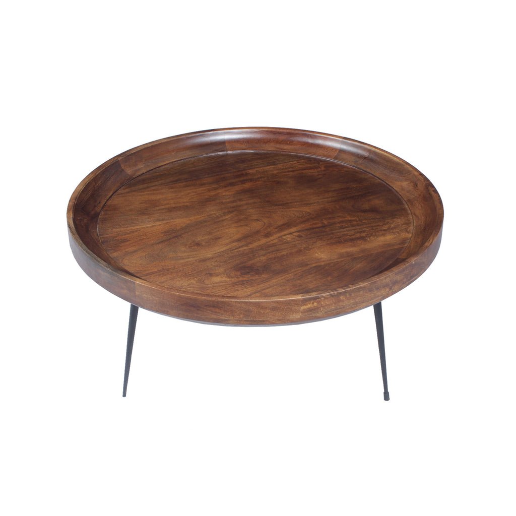 Round Mango Wood Coffee Table With Splayed Metal Legs