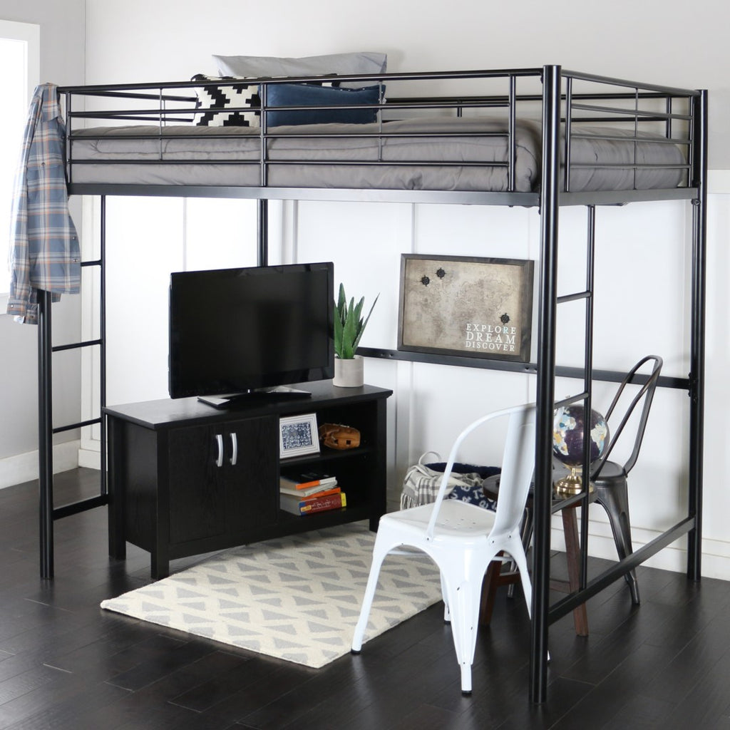 metal loft bed with shelves