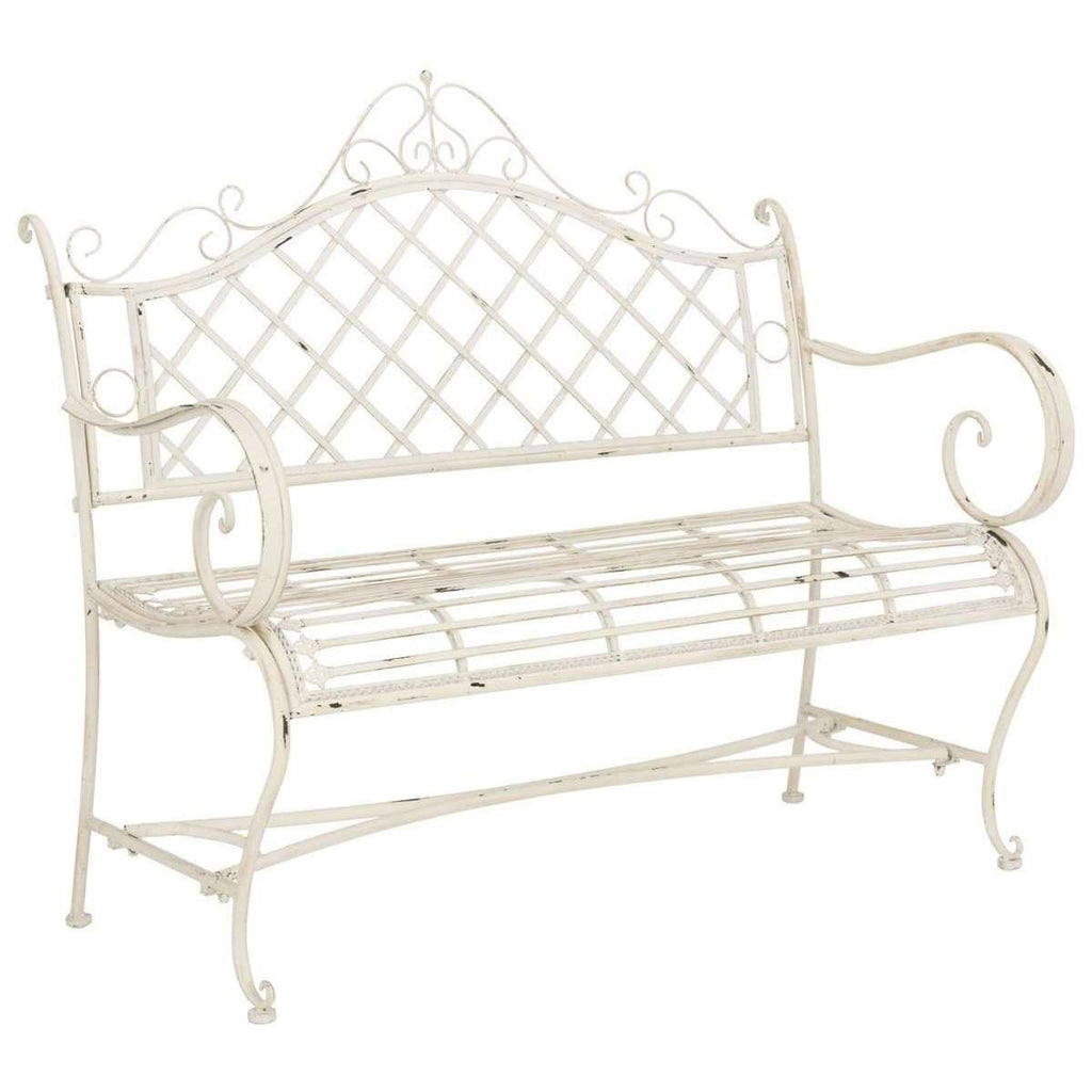 abner garden bench 4575" outdoor antique white metal iron