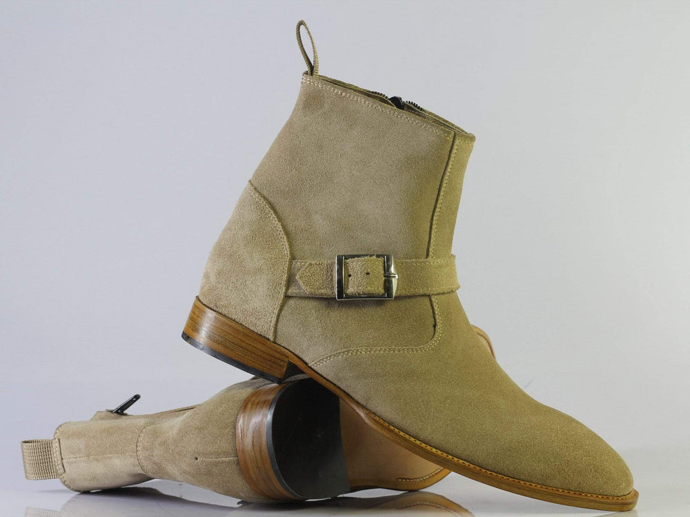 Bespoke Tan Ankle Buckle Suede Boots 