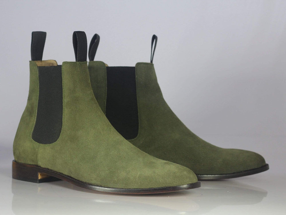 green suede chelsea boots mens