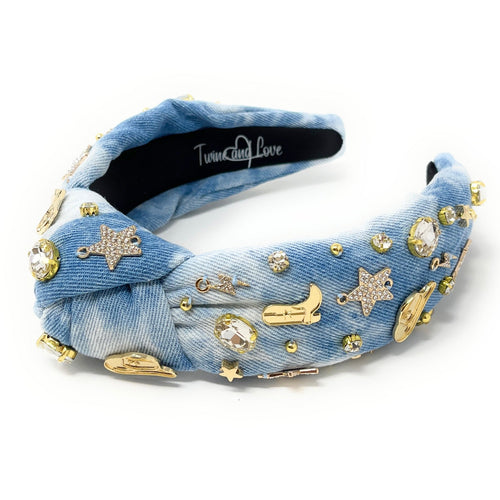 Denim Polka Dot Knotted Ribbon Headband – Under the Plumeria Tree