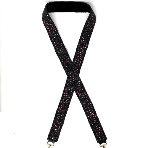 Beaded Purse Strap with Stars in Red and Black