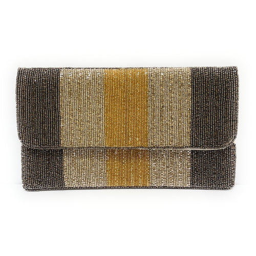 Beaded Sable Nacré Clutch Bag in Gold