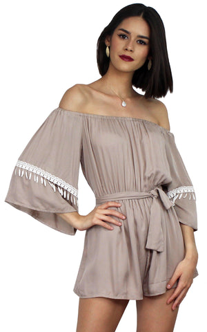 Field Day Nude Off The Shoulder Romper – Zil boutique