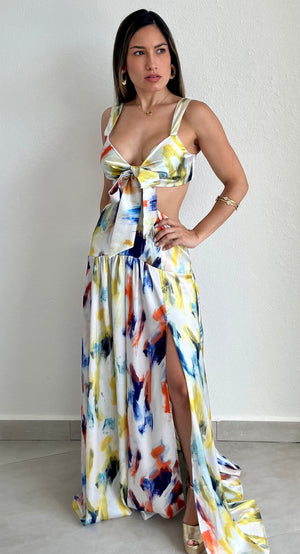 Work of Art Multi Color Satin Maxi Dress - Zil boutique
