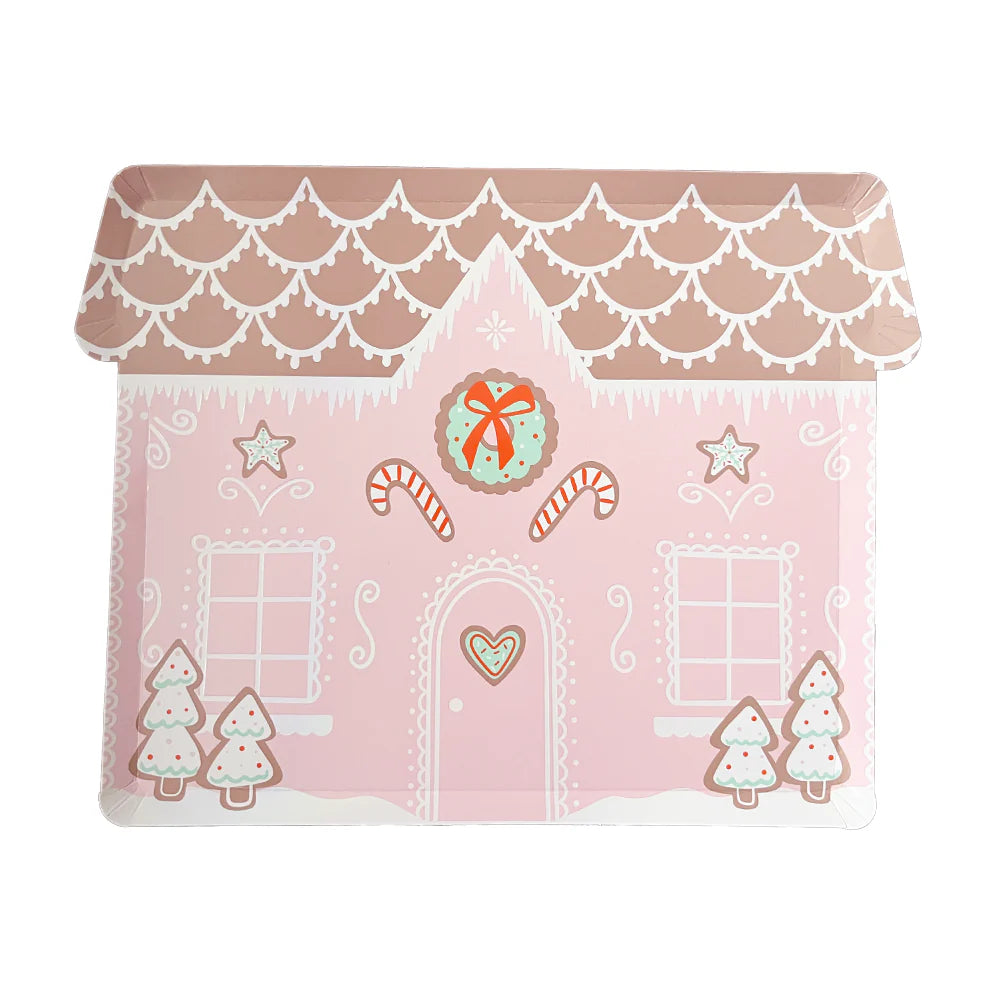 Baking Spirits Bright Pink Gingerbread House Large Plates