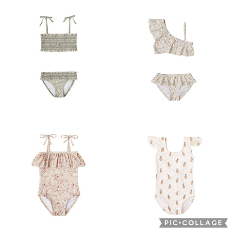 Rylee + Cru Resort Spring 2021 Collection: Product images for girls swim suits and rash guards