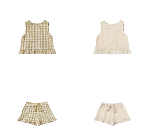 Rylee + Cru Resort Spring Summer 2021 Product Images Leonie ruffle sleeveless top and cardiff ruffle shorts 