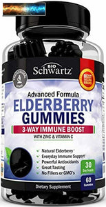 Elderberry Gummies with Zinc & Vitamin C - Immune Support Black Sambucus Elderbe