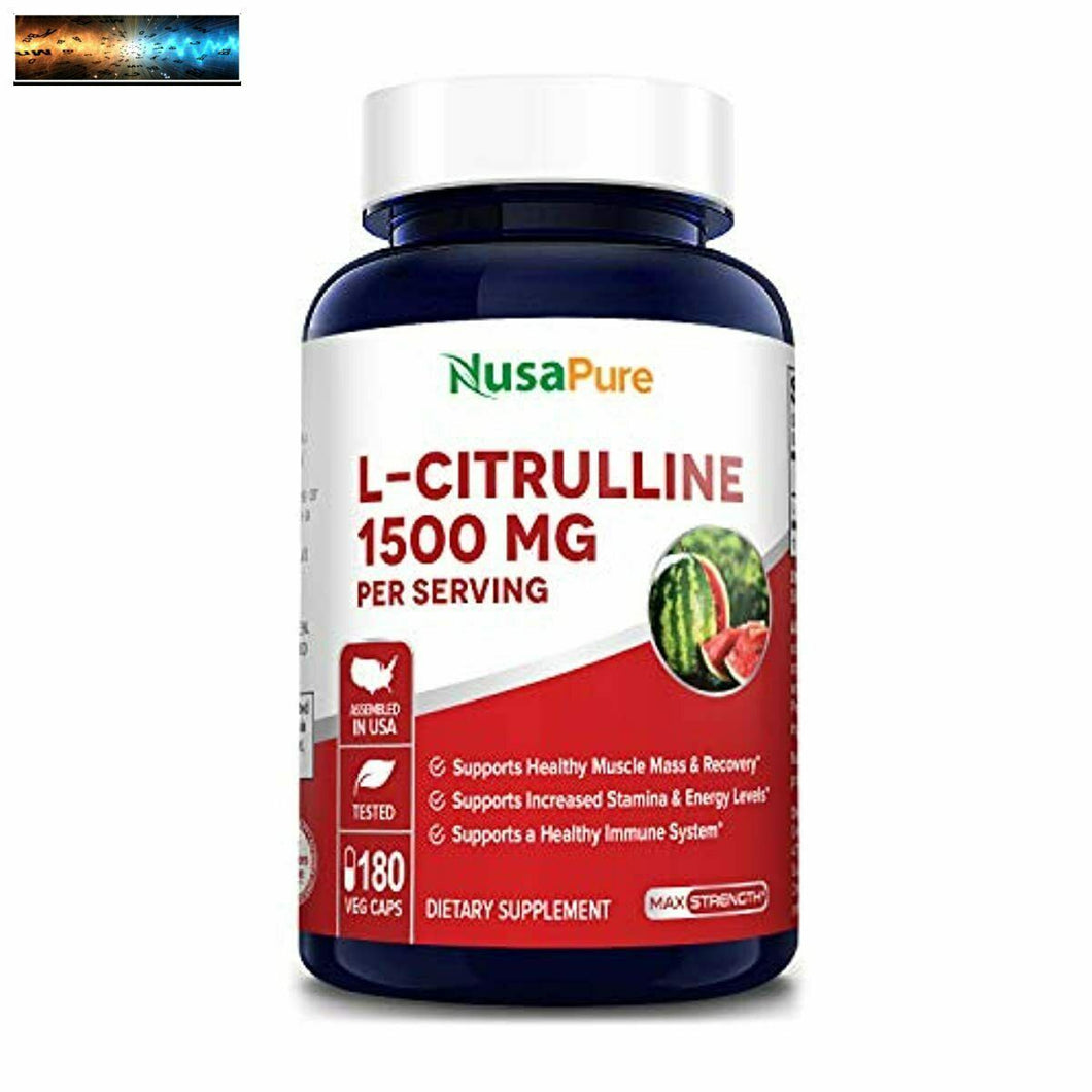 L-Citrulline 1500 mg 180 Vegetarian Caps (Non-GMO & Gluten Free) Supports Health