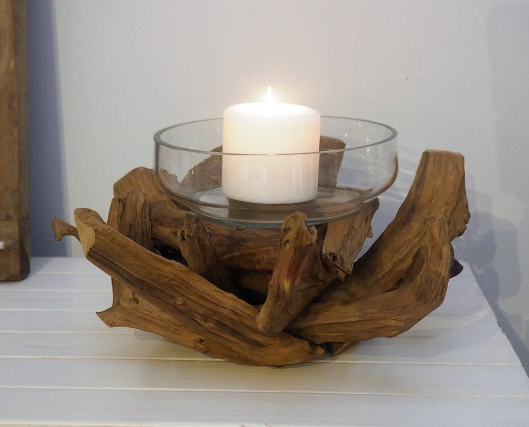 Teak Root Candle Holder Vonte Rustic House Cornwall