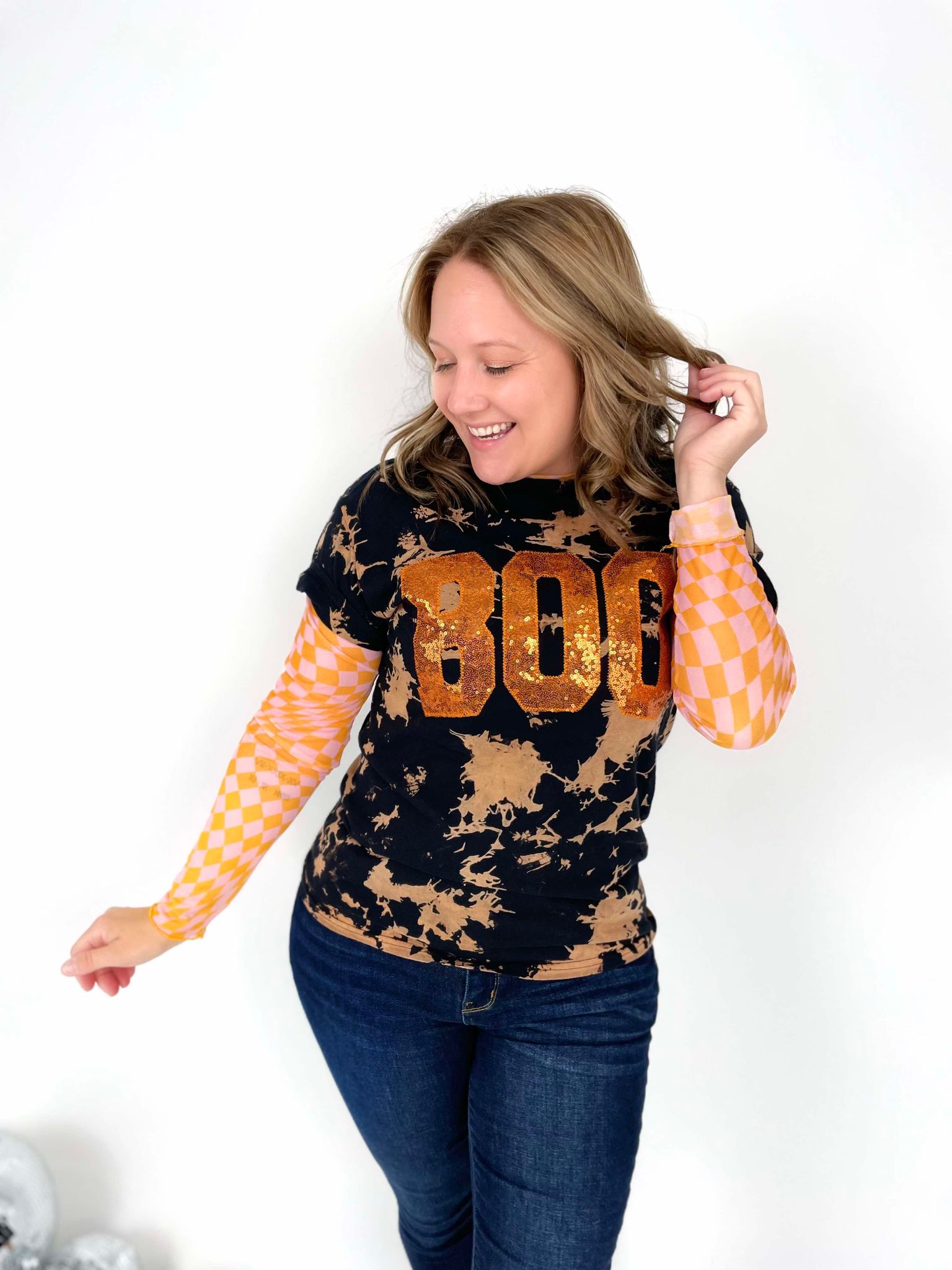 Sequin BOO Bleached Tee