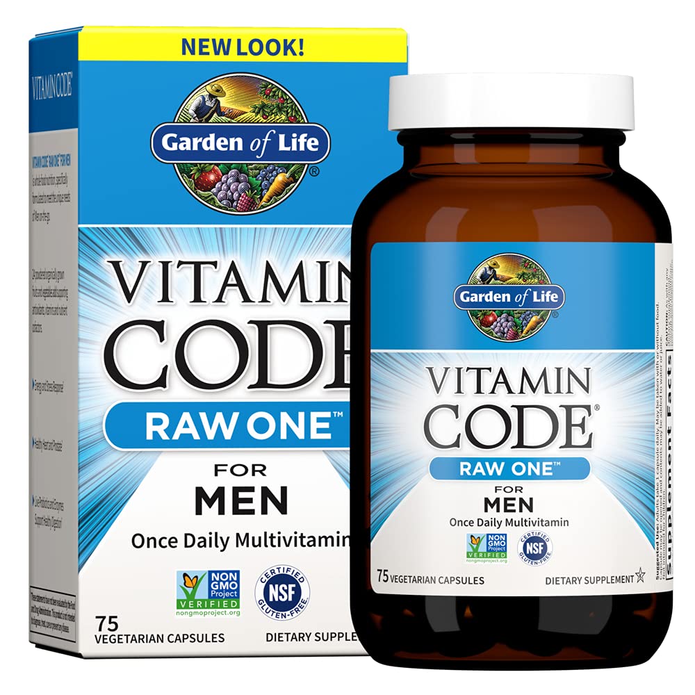 Garden of Life Multivitamin for Men, Vitamin Code Raw One for Men - 75 Capsules, Once Daily Mens Vitamins plus Fruit, Veggies & Probiotics for Mens Health, Vegetarian One a Day Mens Multivitamins