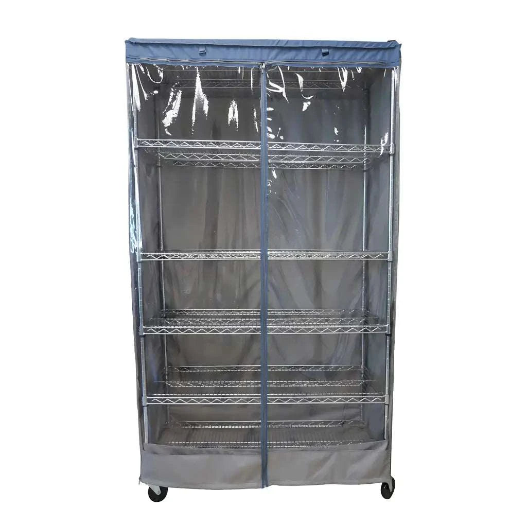Storage Shelving Unit Cover, fits racks 48"W x 18"D x 72"H one side see through panel in Grey and Dusty Blue Trim