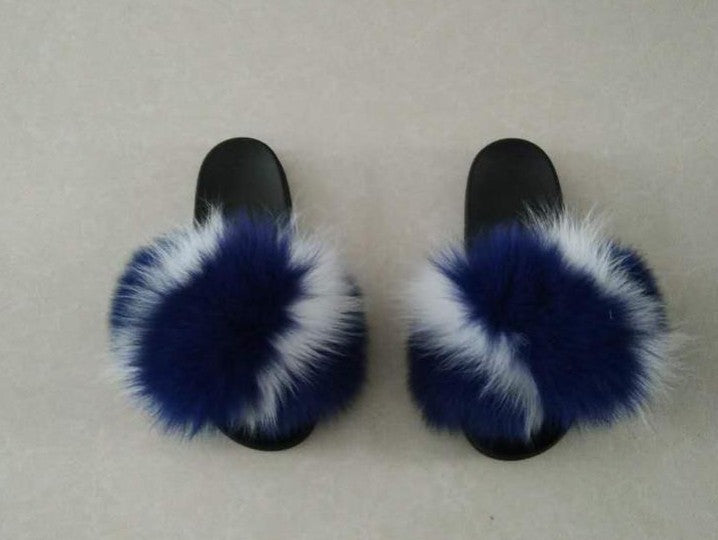 Blue and White Fox Slippers Apparel