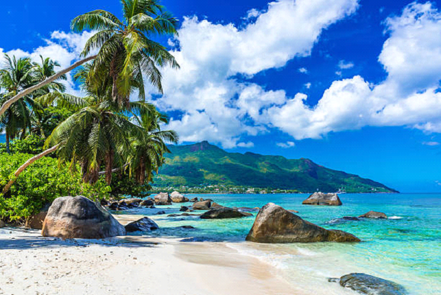 Tropical Beach With Large Rocks