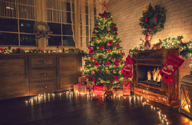 cozy christmas decor with fireplace