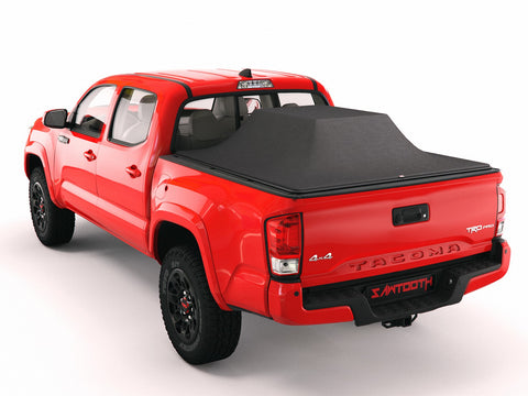 expandable tonneau cover on red toyota tacoma