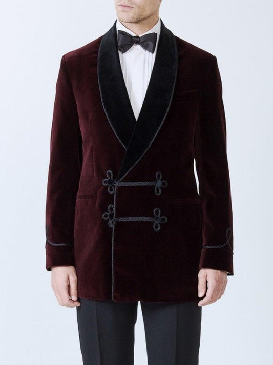 Men's Double Breasted Velvet Blazer Burgundy Velvet Dinner 