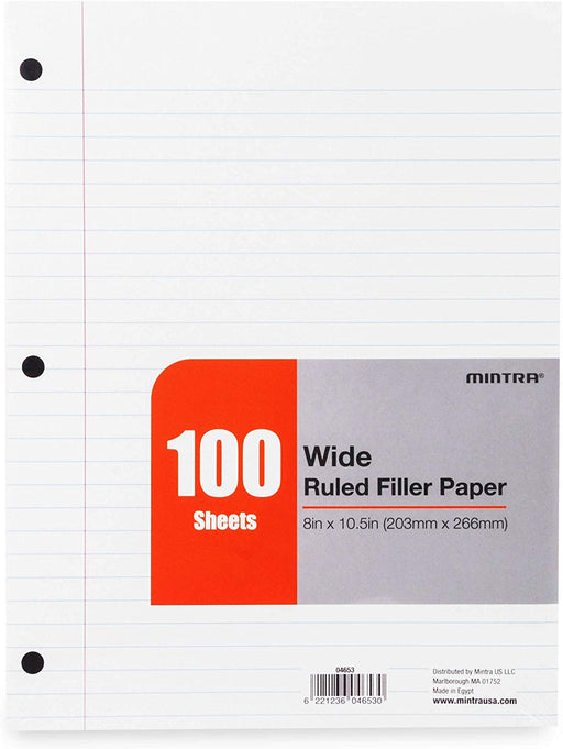 Wide Ruled Filler Paper With 3-Hole Punch, 125 Sheets