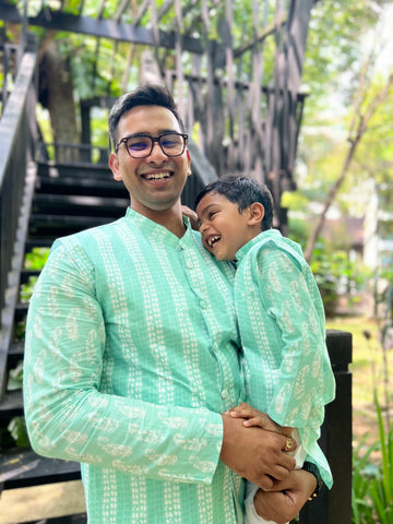 Nimbu's blue matching wear for dad and kids