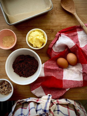 Image of ingredients laid out for dark spiced ginger cake recipe