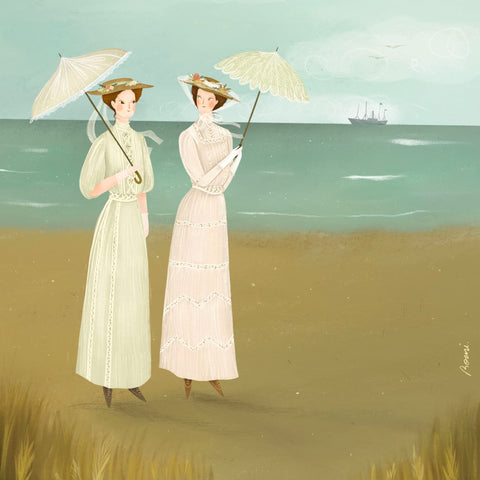 Romi Lindenberg illustration of two ladies on the beach with parasols