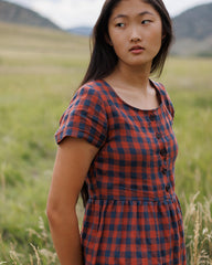 Linen dress in red and blue check