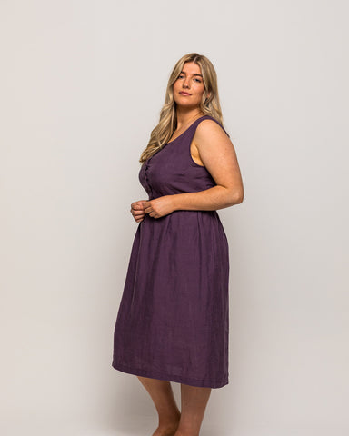 Pyne & Smith Model No. 24 dress in Plum Linen with pockets