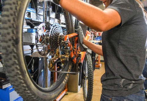 Pre-ride mountain bike safety check.