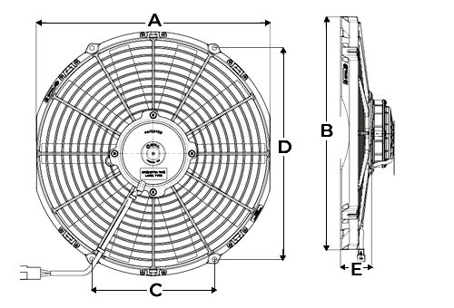 EF3561 24v 16" SPAL Pusher Fan Dimensions