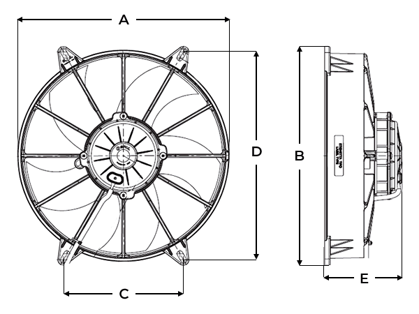 SPAL VA03-AP90/LL-68A Puller Fan Dimensions