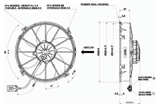 VA01-BP90/LL-79S SPAL Fan Dimensions