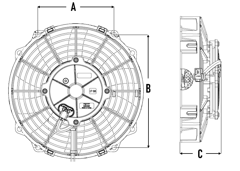 M093K 9" 130W THERMO FAN DIMENSIONS