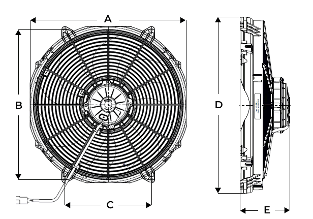 VA33-BP71/LL-65A 24v SPAL Fan Dimensions