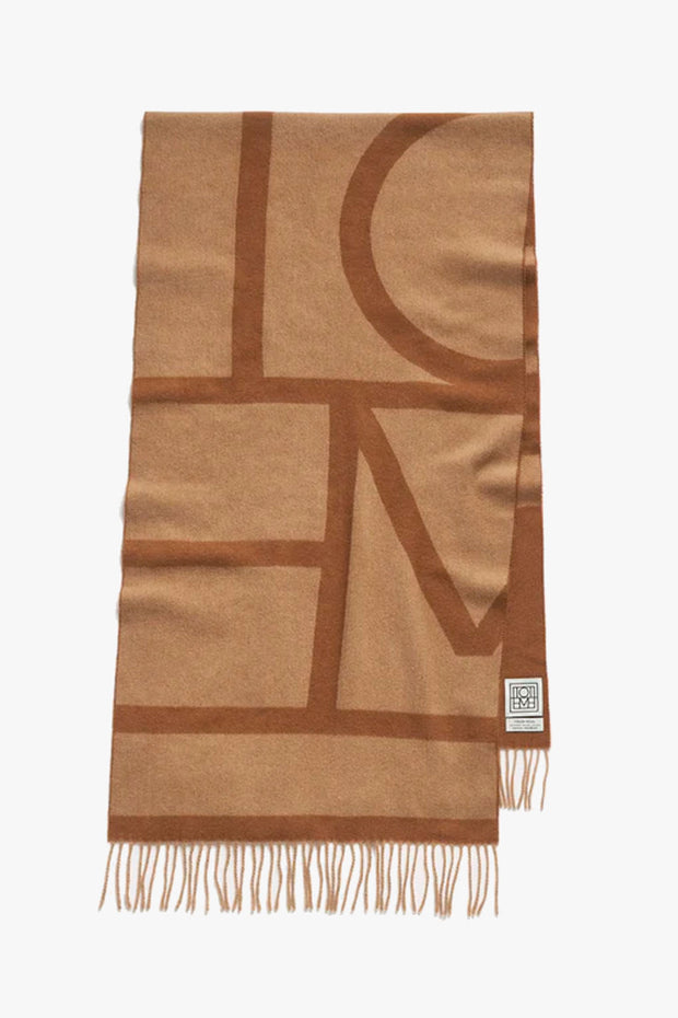 Monogram wool cashmere scarf tobacco