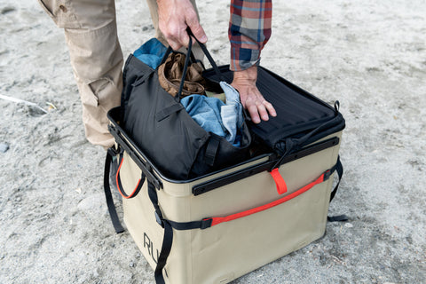The 70L showing the modular system with the other bags, holding all the gear you need for your campsite.