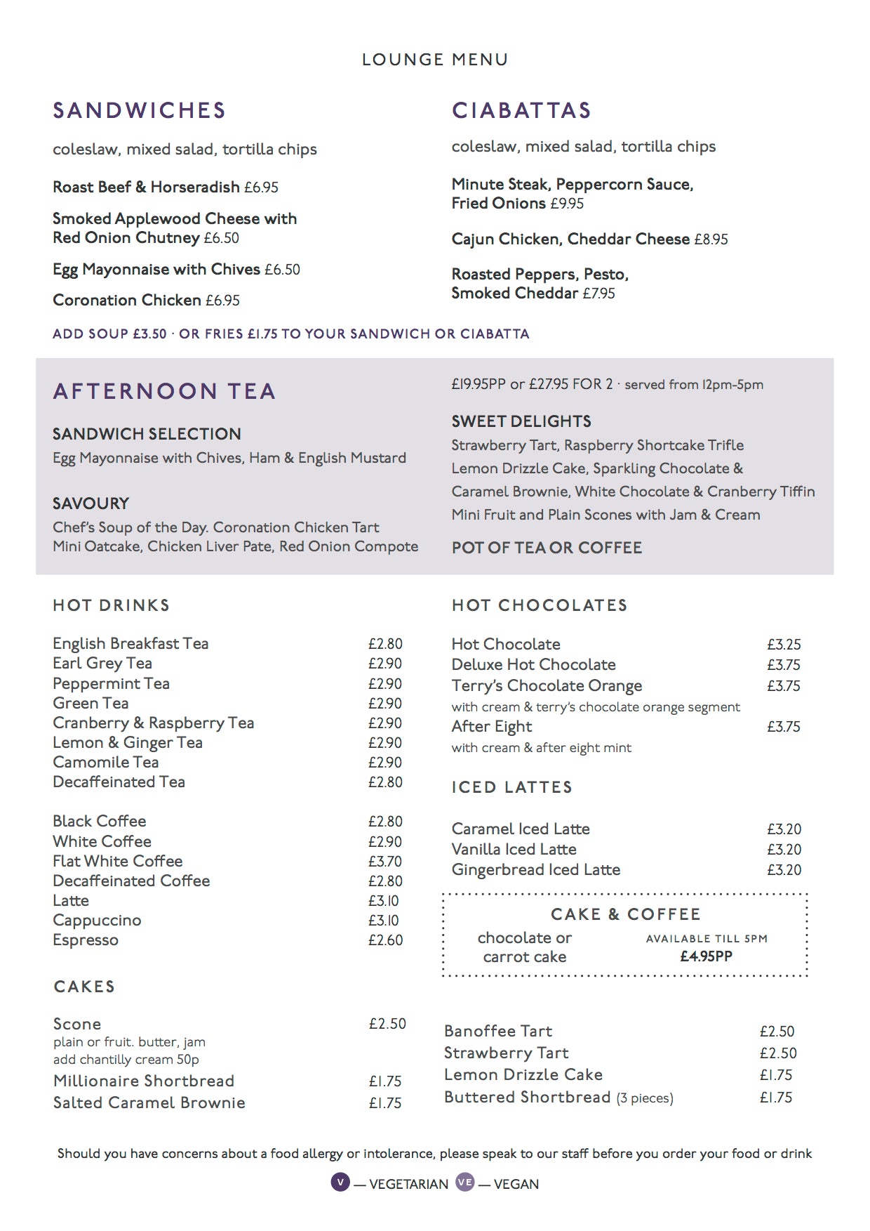 Lounge Menu