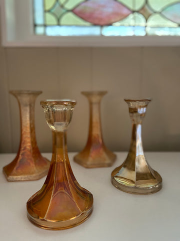 Vintage carnival glass candlestick holders